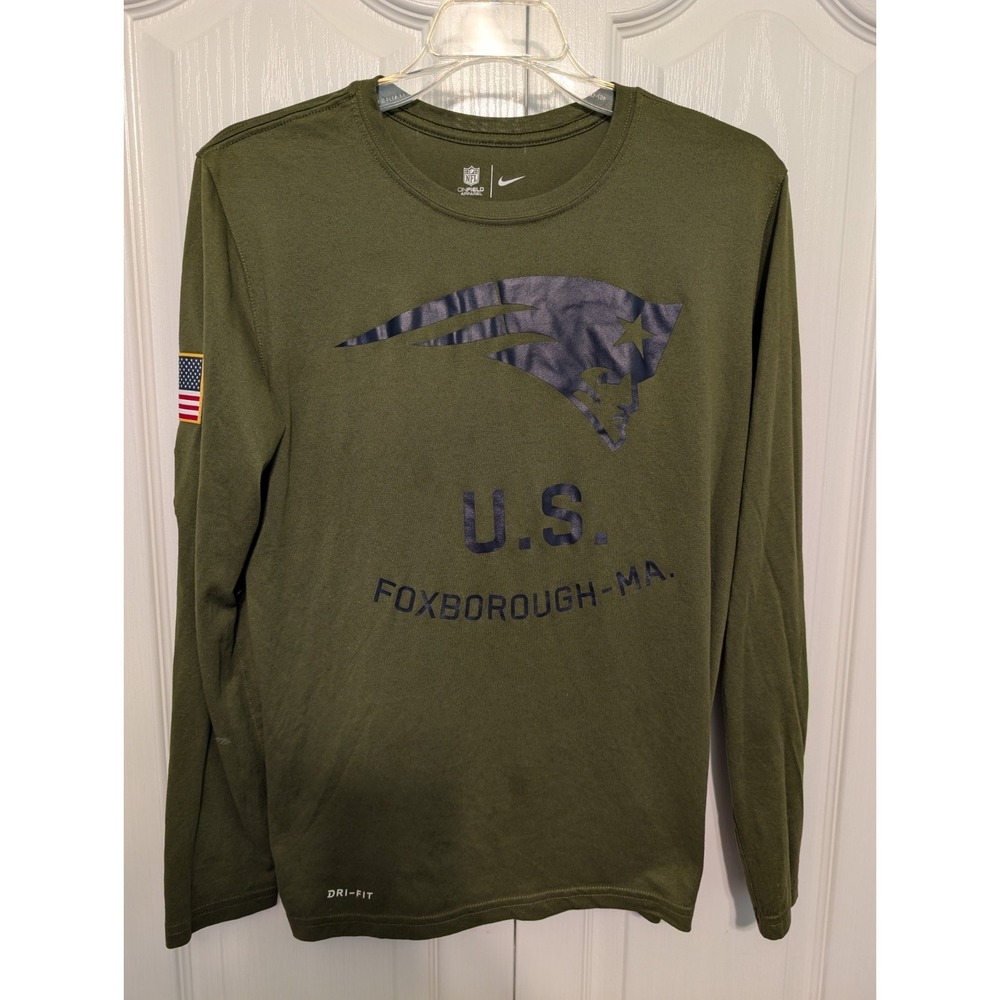 NIKE TEE New England Patriots Military Long Sleeve Mens Small Dri Fit